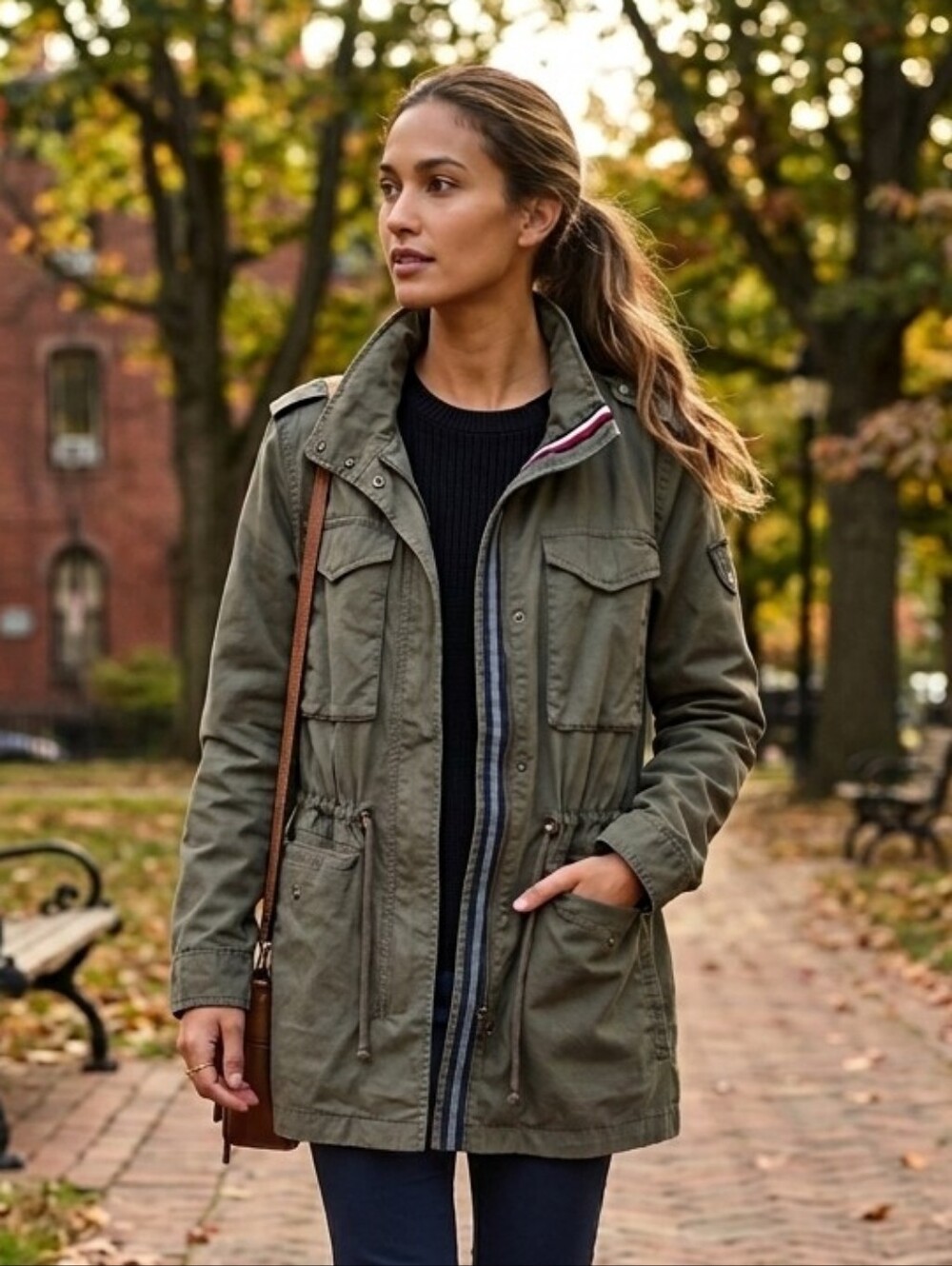 Tommy Hilfiger Women's Olive Green Drawstring Military Utility Jacket Size Large